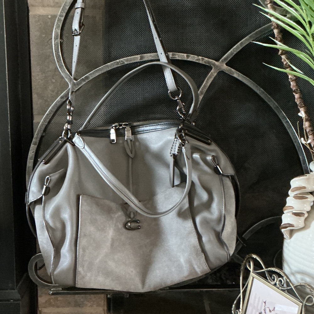 Coach Gray Leather & Suede Shoulder Tote